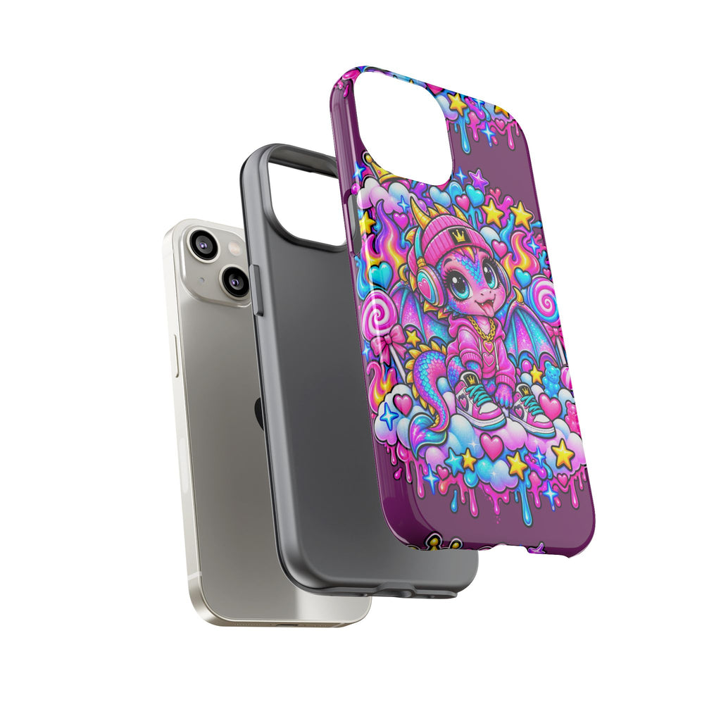 Cute Dragon Phone Case Purple Heart Crown Design