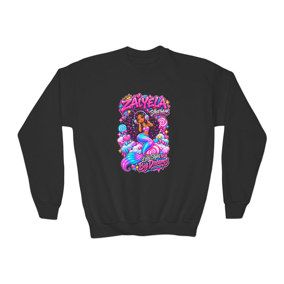 Youth Crewneck Sweatshirt Colorful Mermaid Graphic Kids Pullover