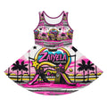 Girls' Pink Beach Playground Sundress — 'Zaiyela Streetwear' All-Over Print