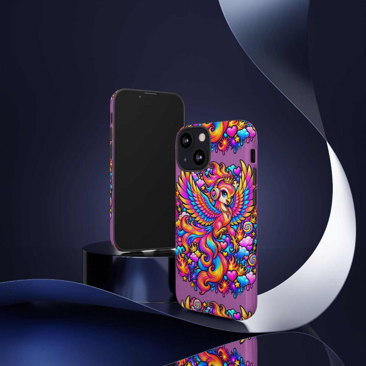 Phone Case — Vibrant Rainbow Phoenix with Headphones