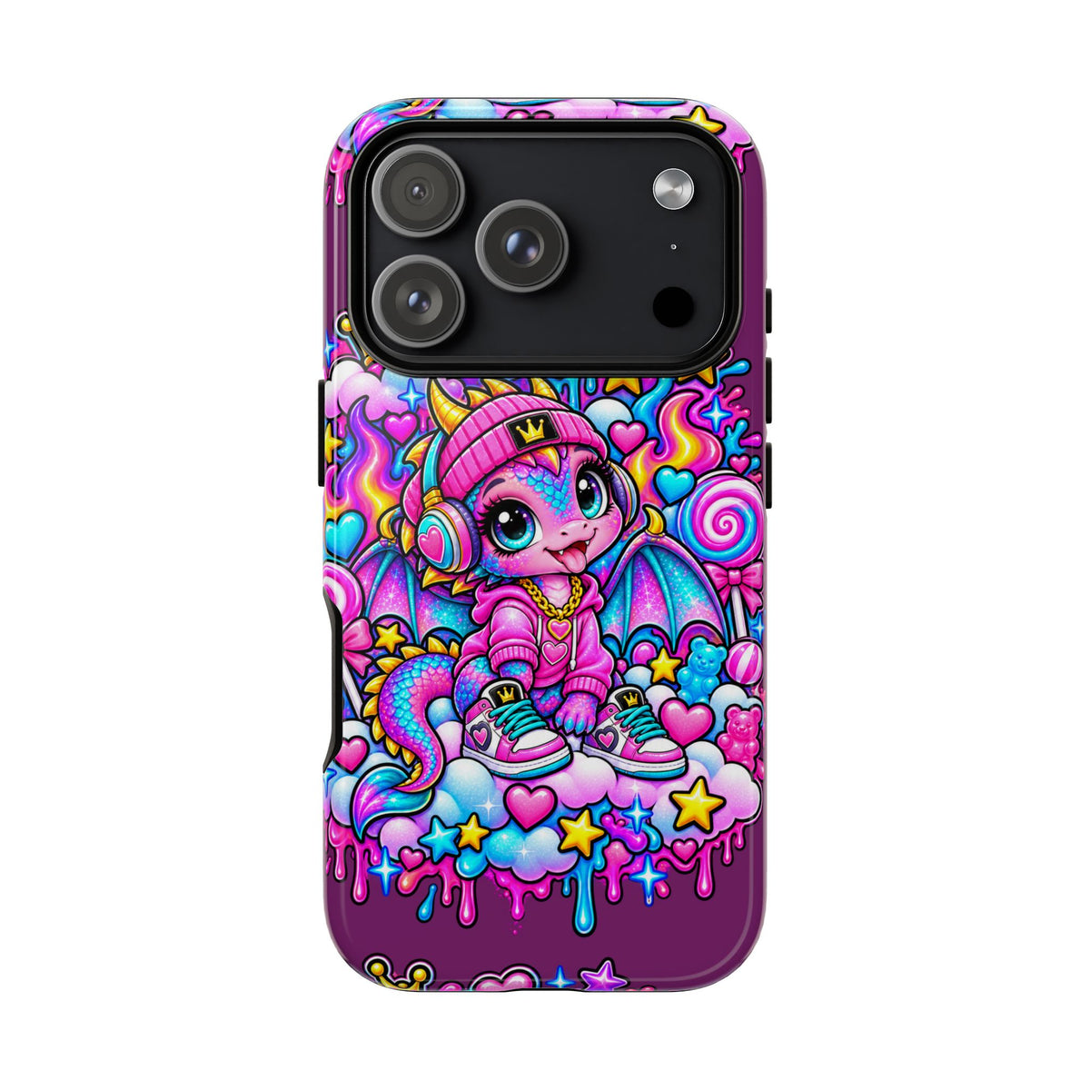 Cute Dragon Phone Case Purple Heart Crown Design