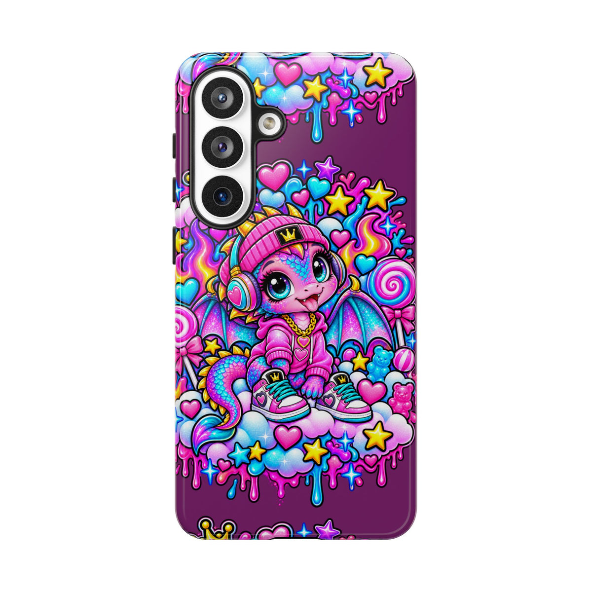 Cute Dragon Phone Case Purple Heart Crown Design