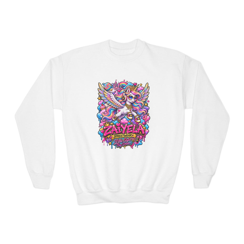 Youth Crewneck Sweatshirt — Colorful Cartoon Pegasus Design