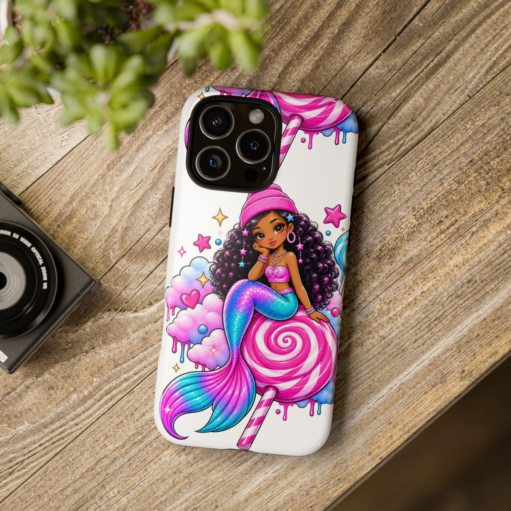 Cute Mermaid Candy Phone Case  Pink Lollipop Fantasy Tough Case
