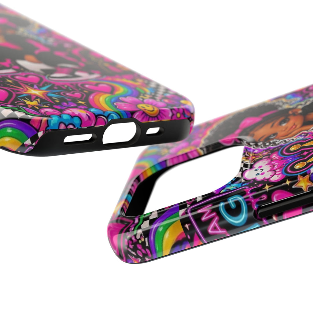 Cute Black Girl Phone Case Pink Crowned Girl, Hearts & Rainbow Tough Case