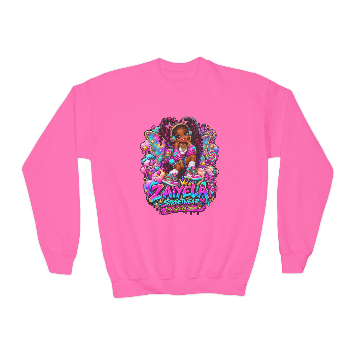 Youth Crewneck Sweatshirt Colorful Girl Character Graphic Fairy Streetwear Princess