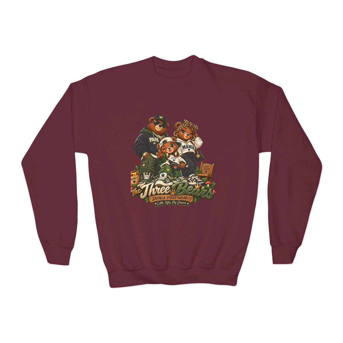 Youth Crewneck Sweatshirt - Vintage Teddy Bear Family Graphic