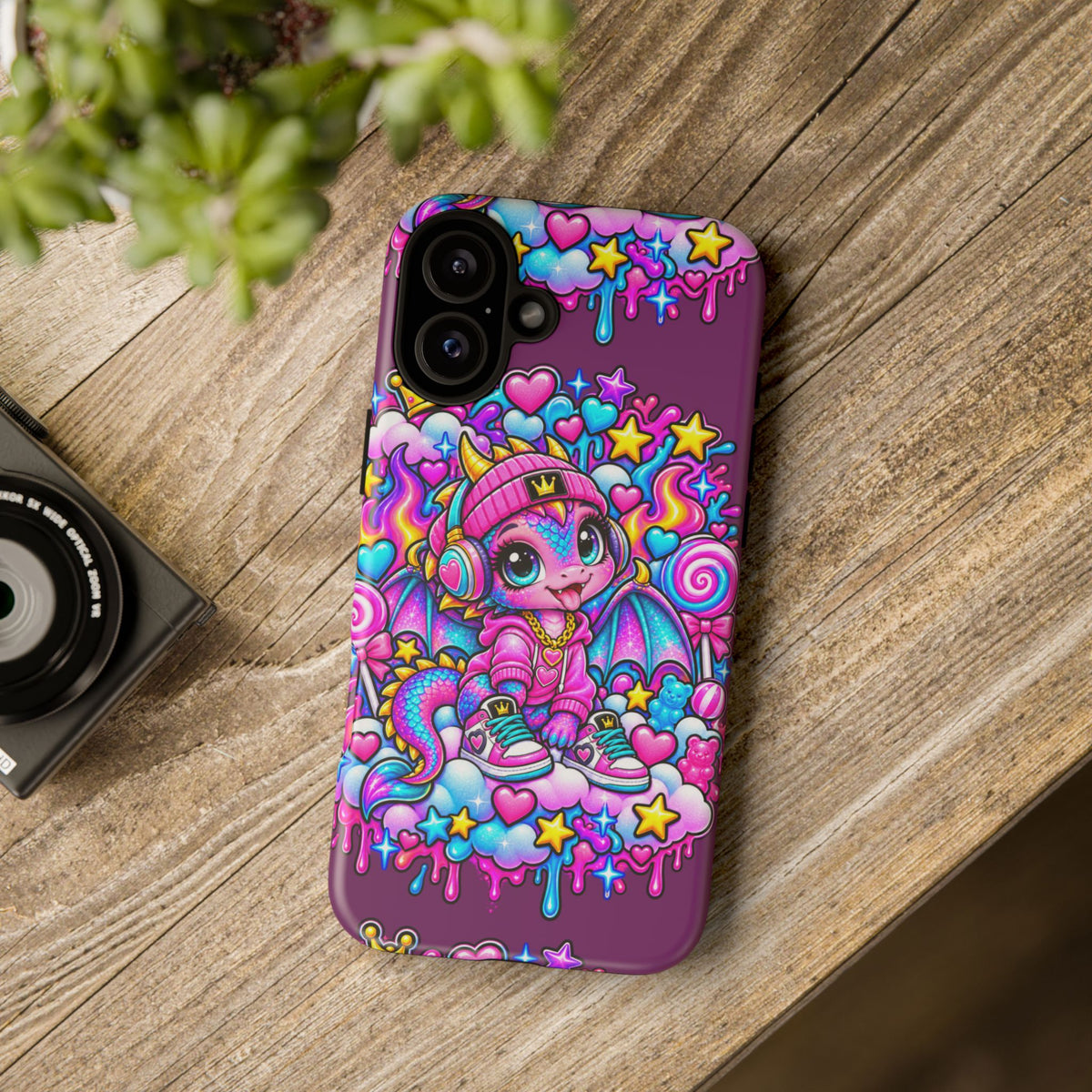 Cute Dragon Phone Case Purple Heart Crown Design