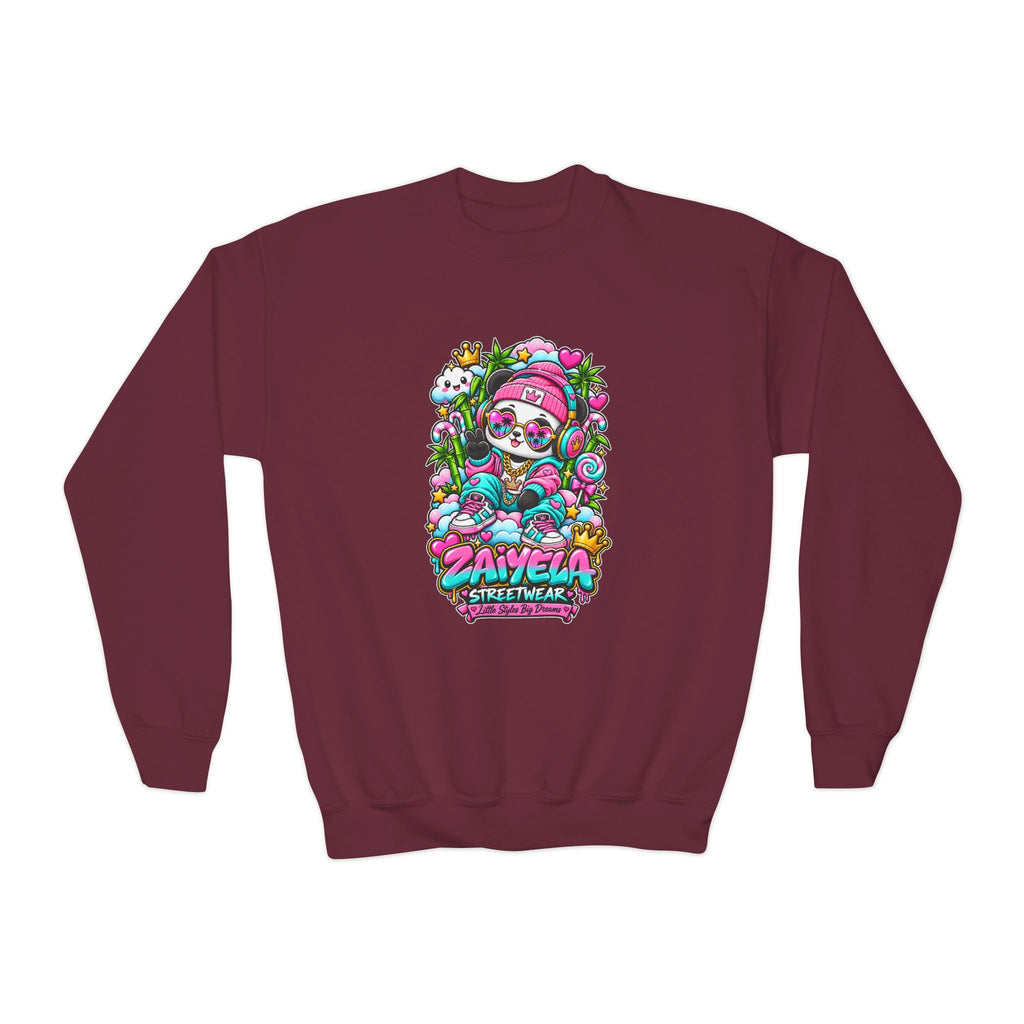 Youth Crewneck Sweatshirt Colorful Glam PandaGraphic