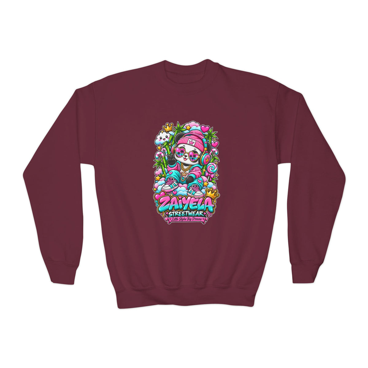 Youth Crewneck Sweatshirt Colorful Glam PandaGraphic