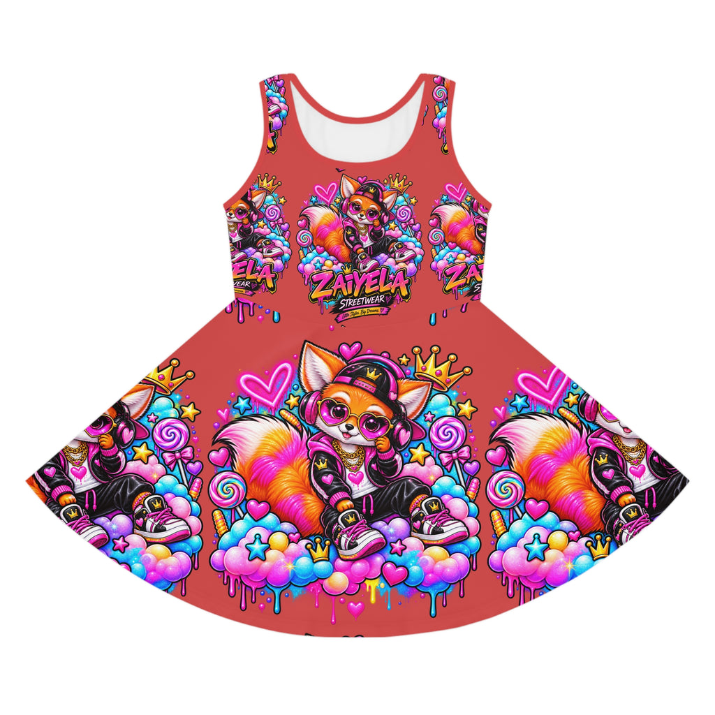 Girls' Sundress — Colorful 'Zaiyela' Streetwear Fox Print