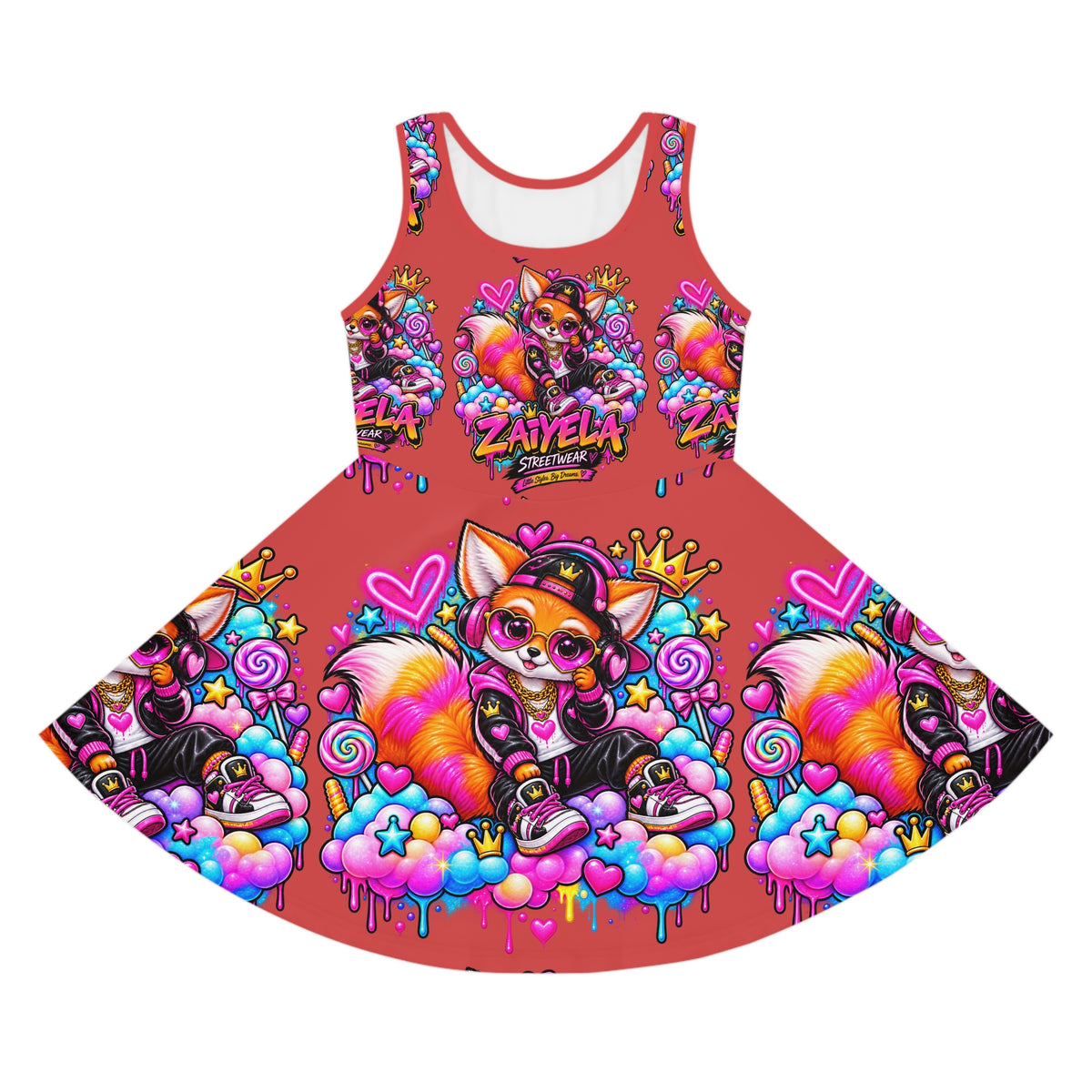 Girls' Sundress — Colorful 'Zaiyela' Streetwear Fox Print