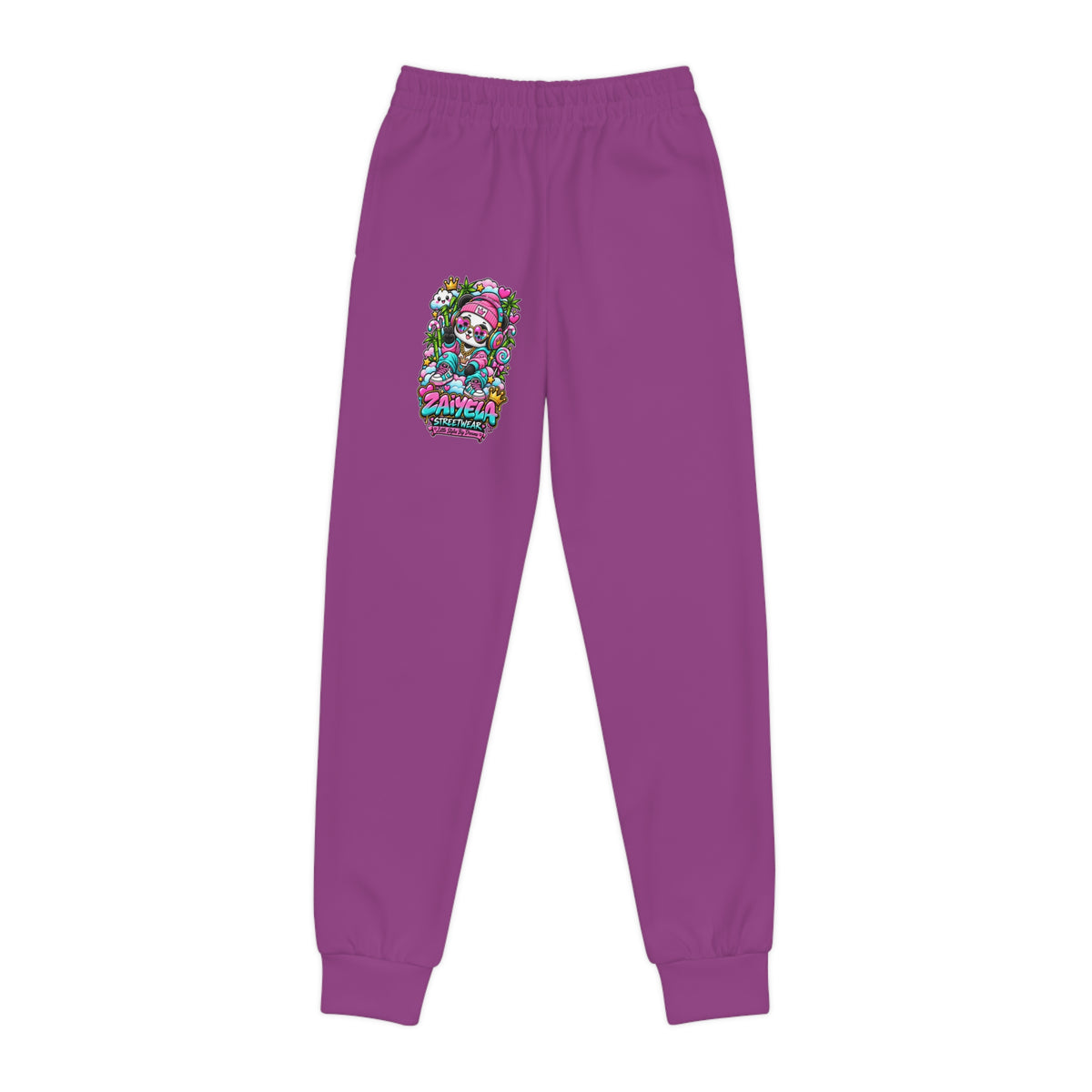 Youth Joggers — Colorful Glam Panda Monster Crew Graphic