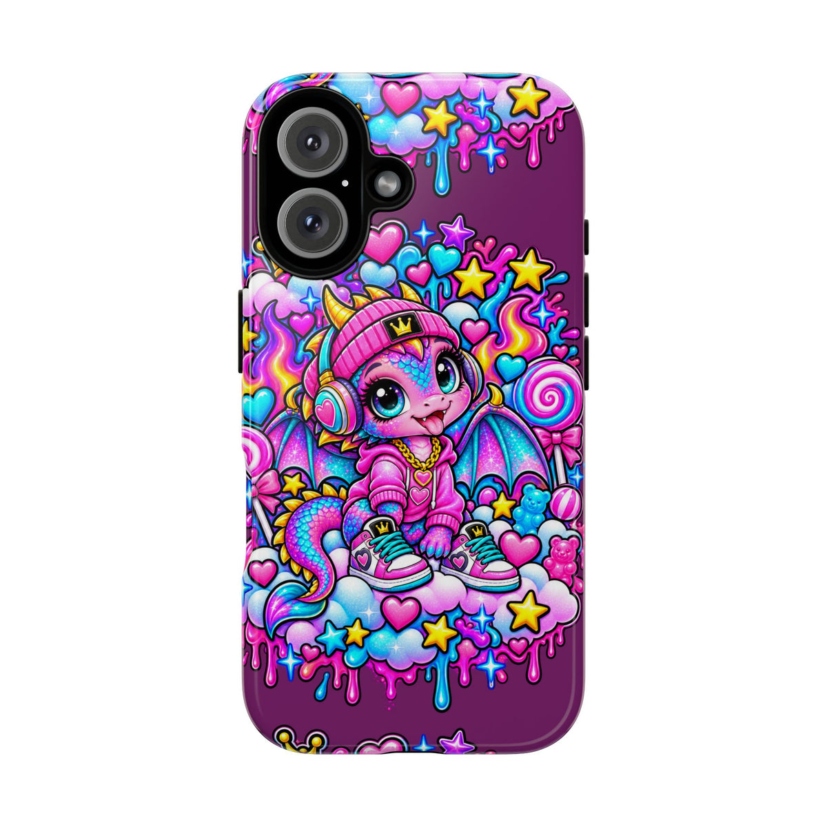 Cute Dragon Phone Case Purple Heart Crown Design