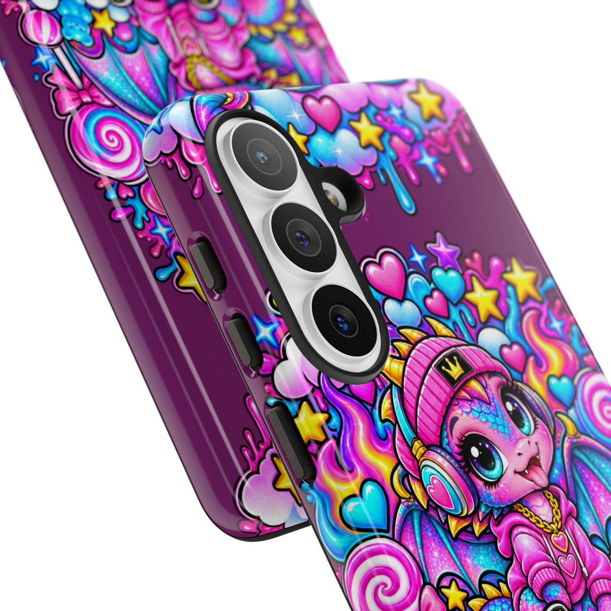 Cute Dragon Phone Case Purple Heart Crown Design