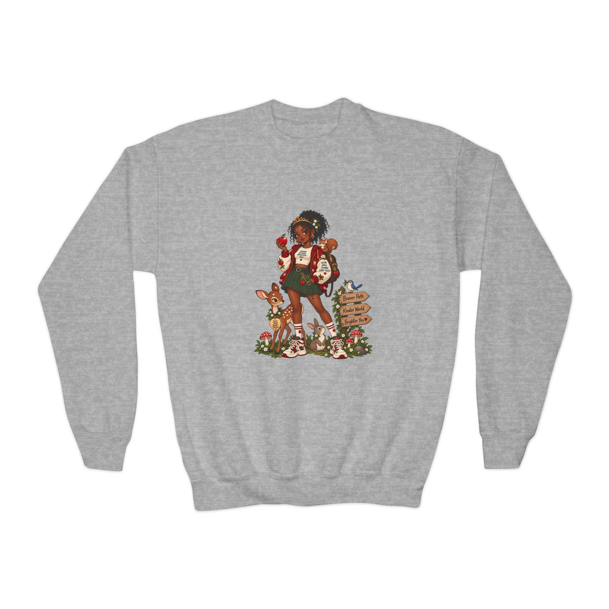 Youth Crewneck Sweatshirt — Vintage Woodland Fairy Tale Kids Pullover