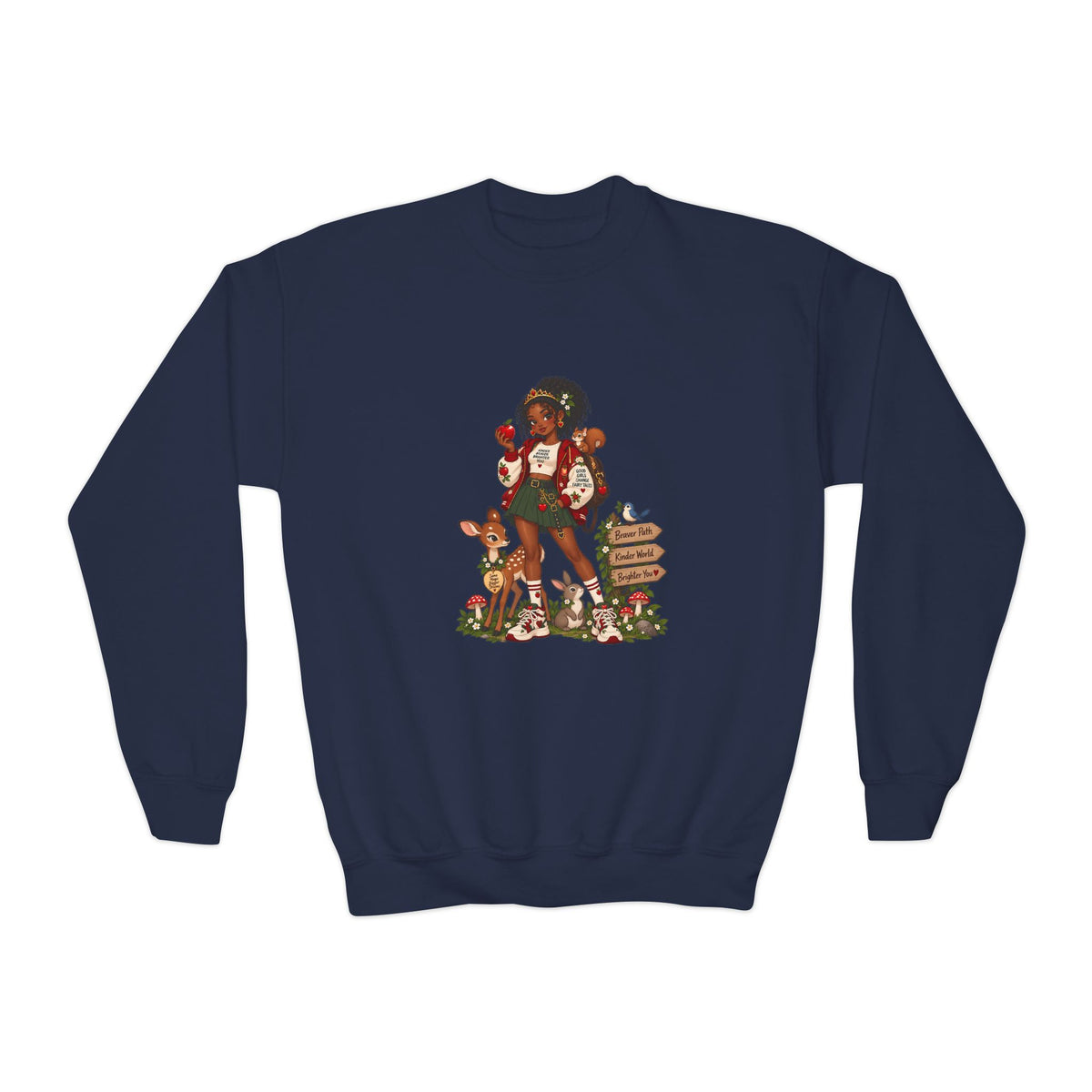 Youth Crewneck Sweatshirt — Vintage Woodland Fairy Tale Kids Pullover
