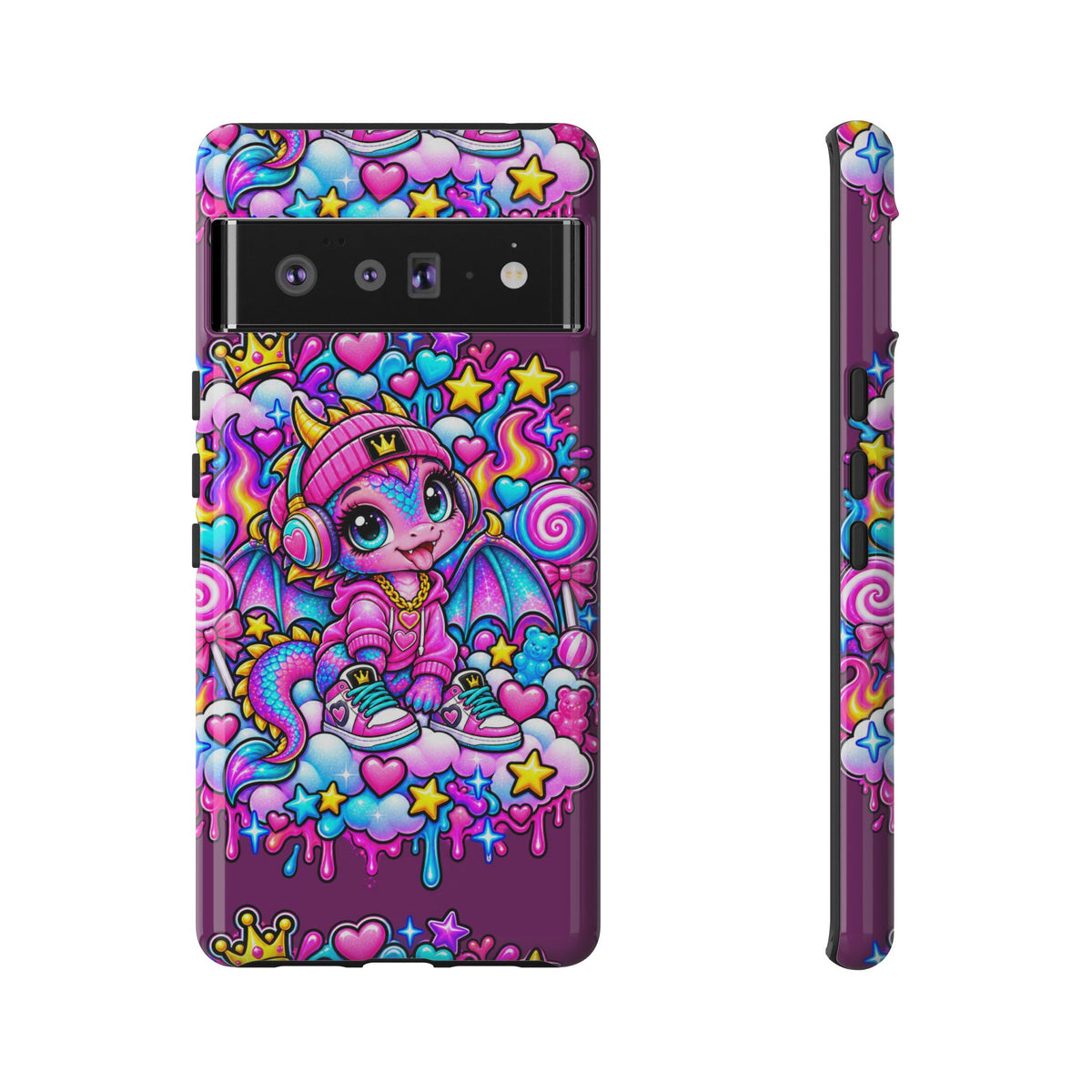 Cute Dragon Phone Case Purple Heart Crown Design