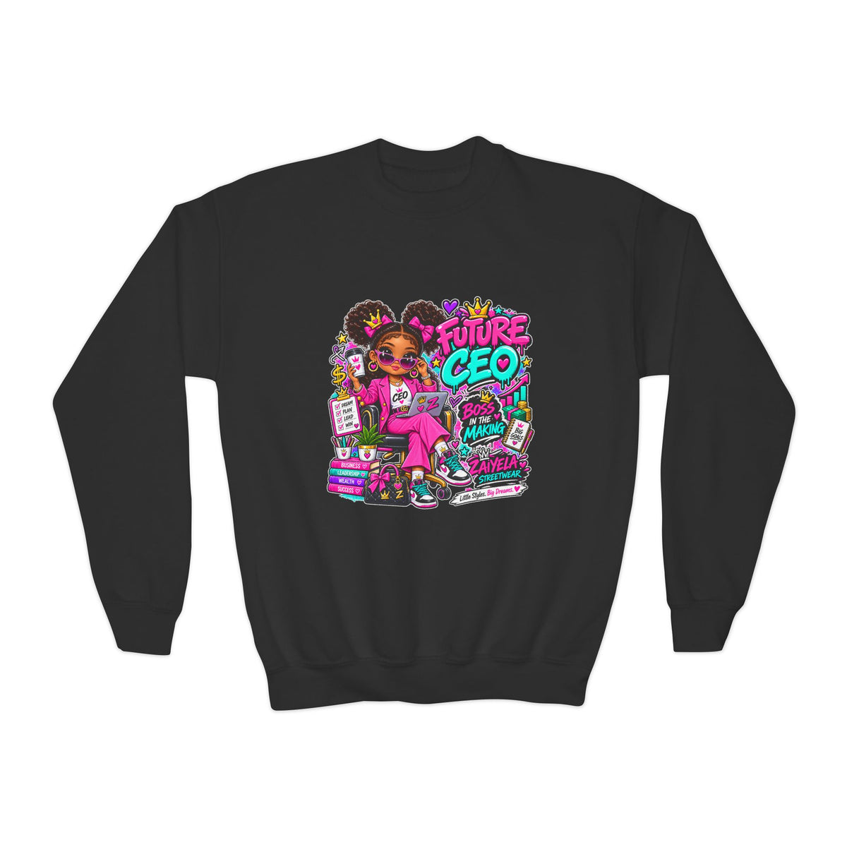 Youth Crewneck Sweatshirt Future CEO Big Dreams Big Goals Graphic Pullover