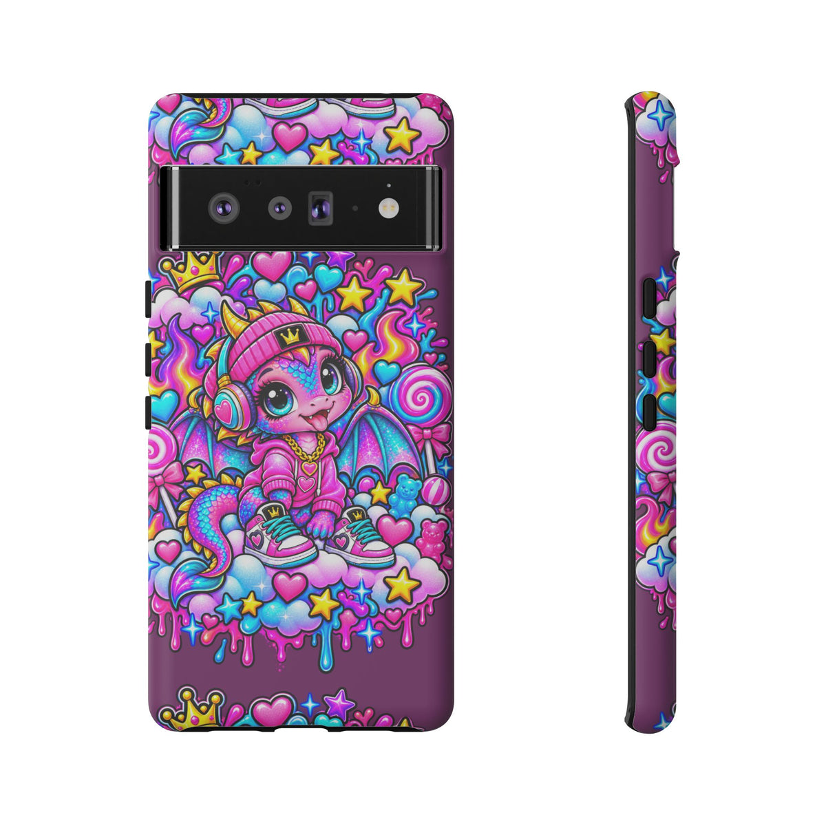Cute Dragon Phone Case Purple Heart Crown Design