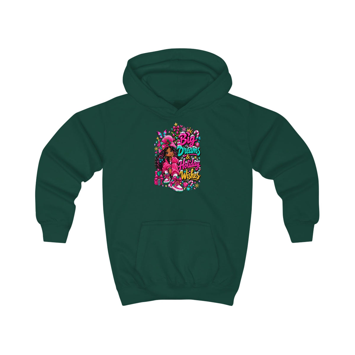 Kids Hoodie Big Dreams & Holiday Wishes Colorful Holiday Graphic Hoodie