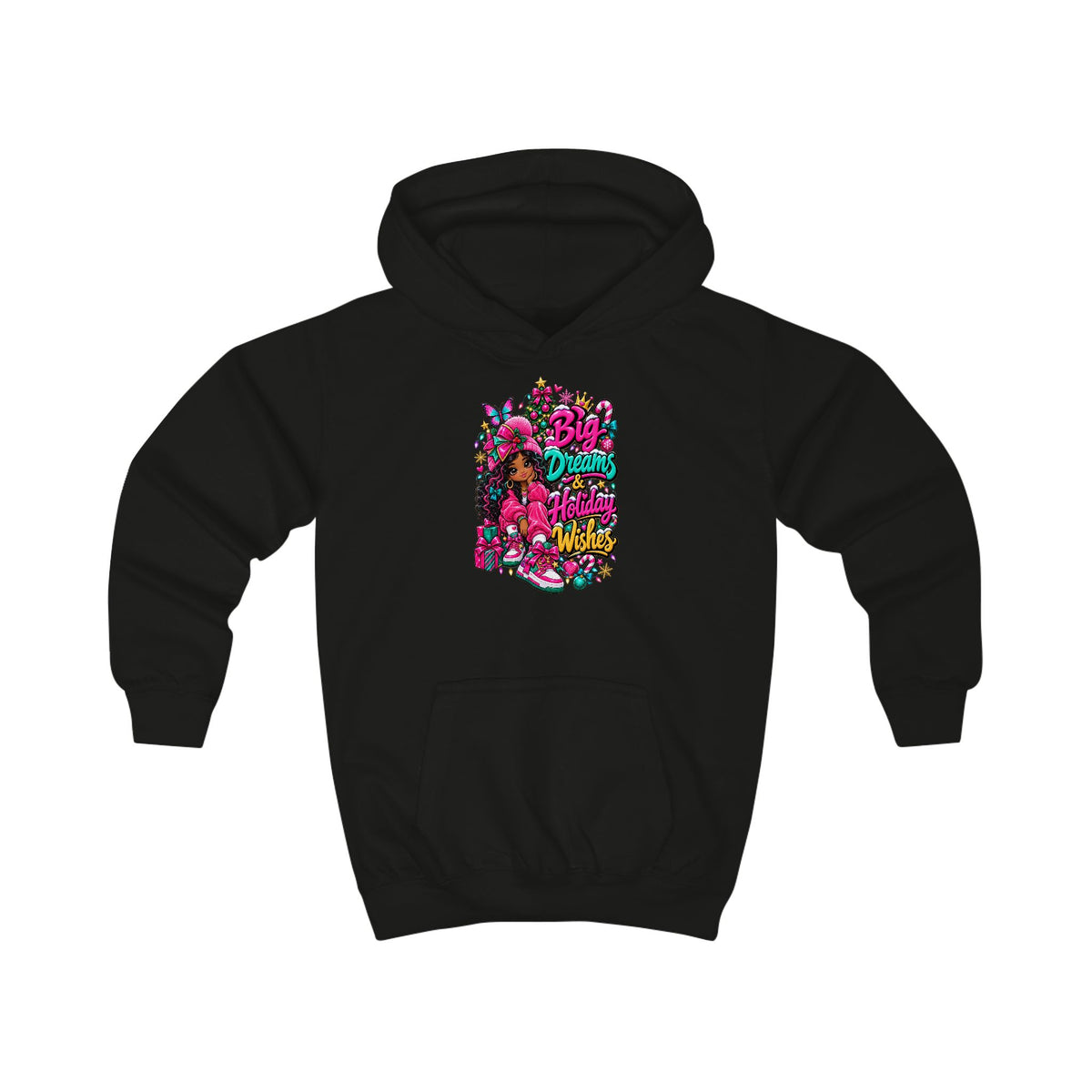 Kids Hoodie Big Dreams & Holiday Wishes Colorful Holiday Graphic Hoodie
