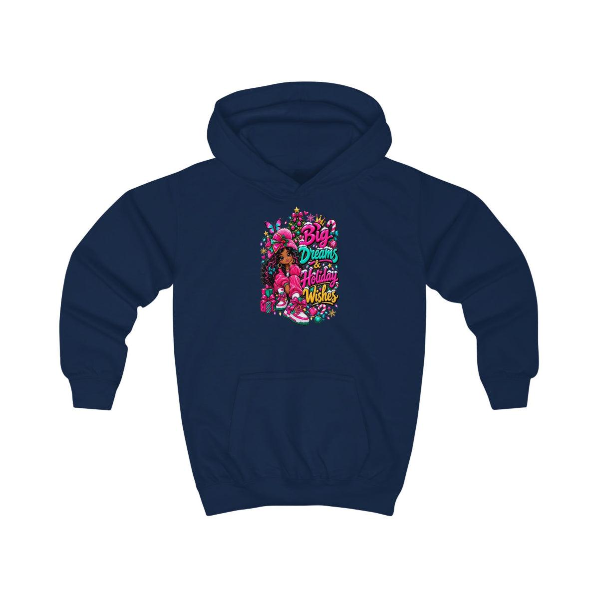 Kids Hoodie Big Dreams & Holiday Wishes Colorful Holiday Graphic Hoodie