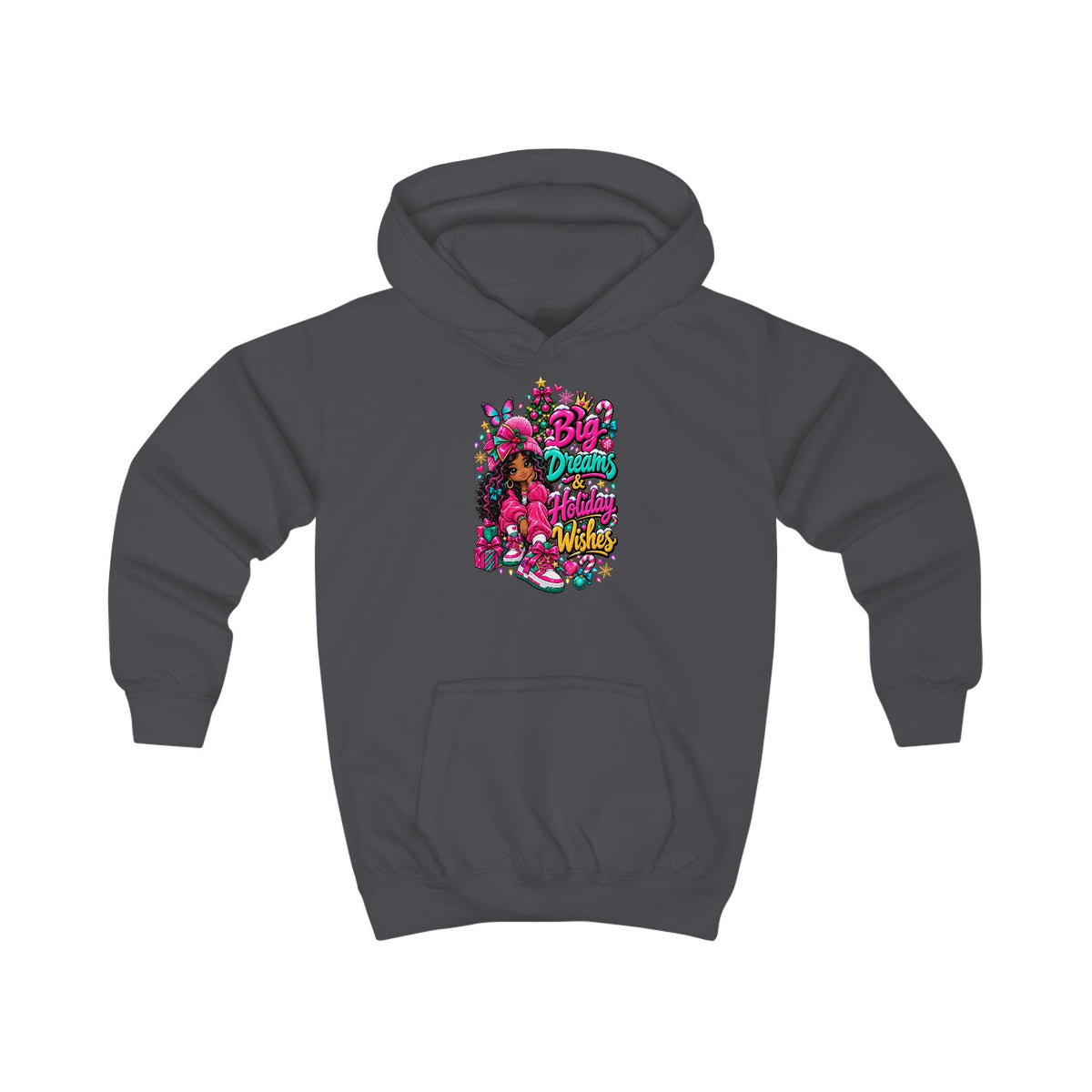 Kids Hoodie Big Dreams & Holiday Wishes Colorful Holiday Graphic Hoodie
