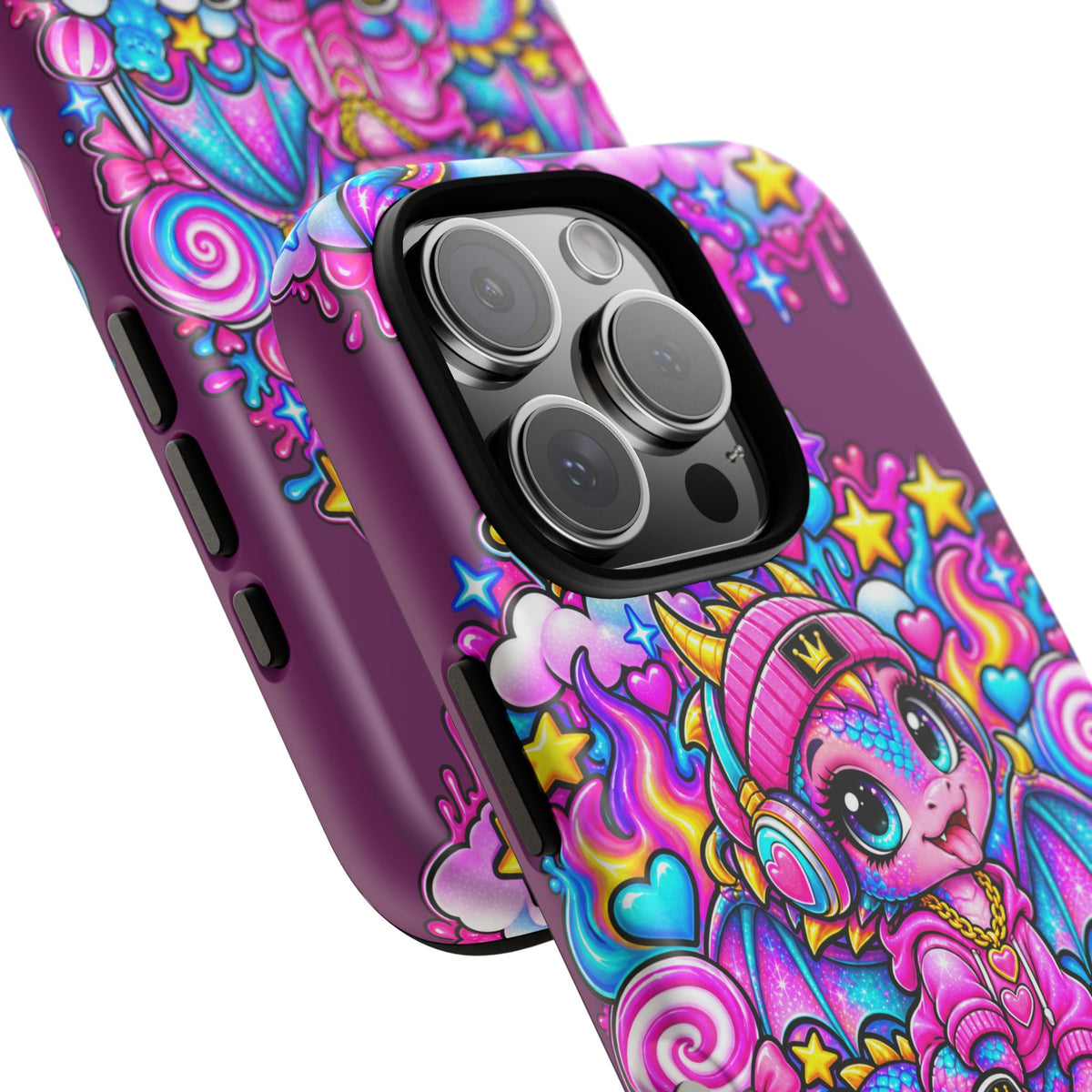 Cute Dragon Phone Case Purple Heart Crown Design