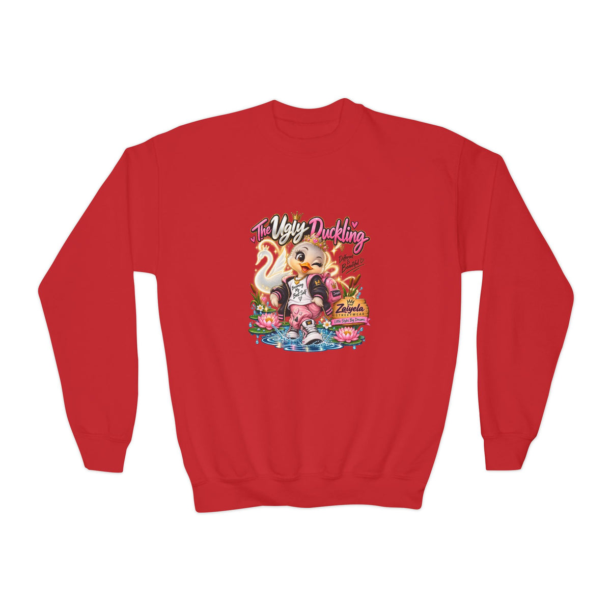 Youth Crewneck Sweatshirt Different Is Beautiful Cute Duck Graphic