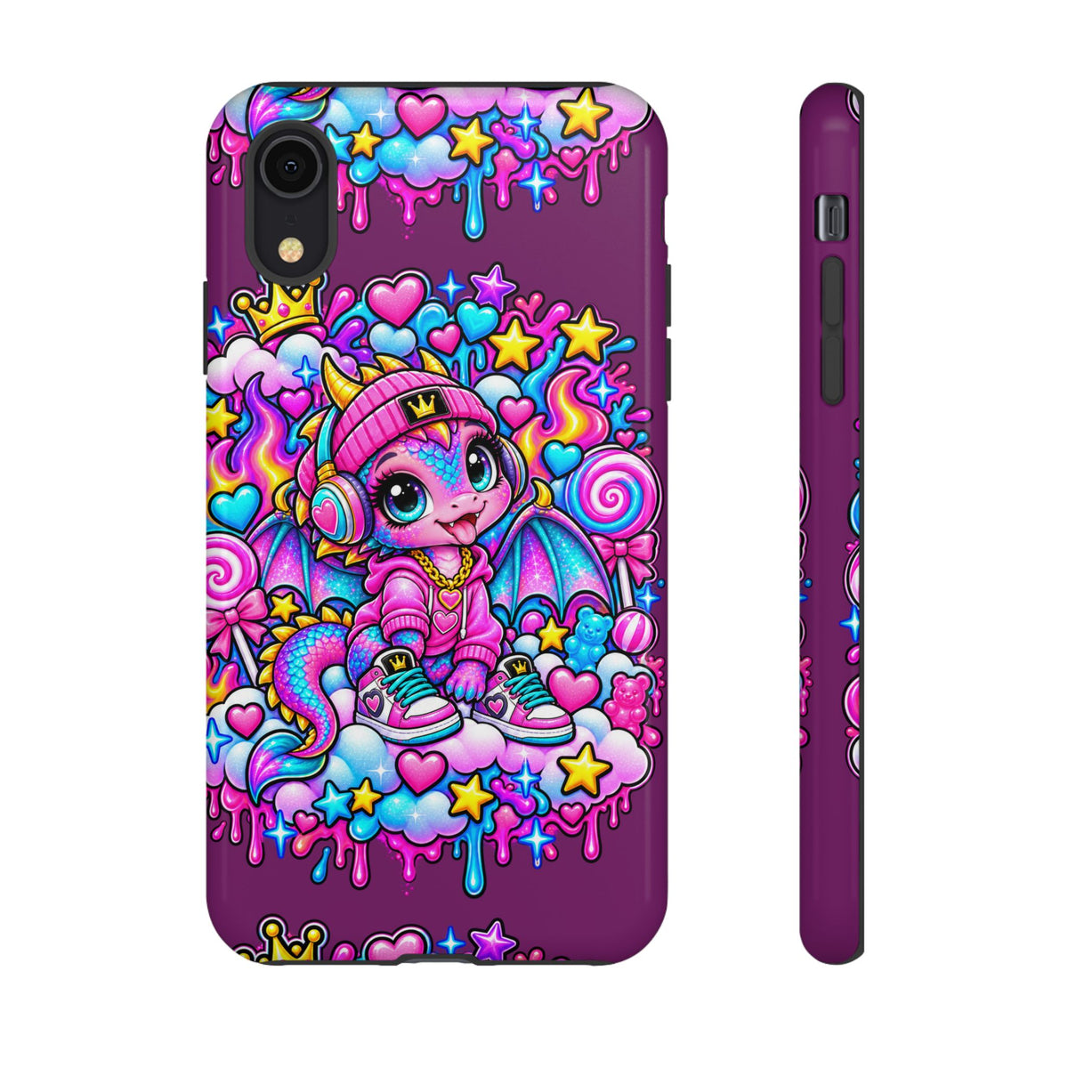 Cute Dragon Phone Case Purple Heart Crown Design