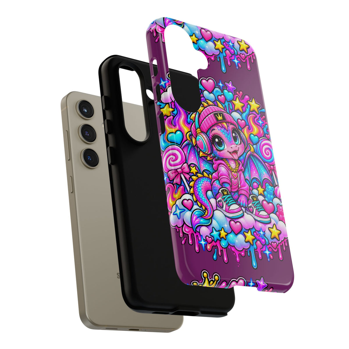Cute Dragon Phone Case Purple Heart Crown Design