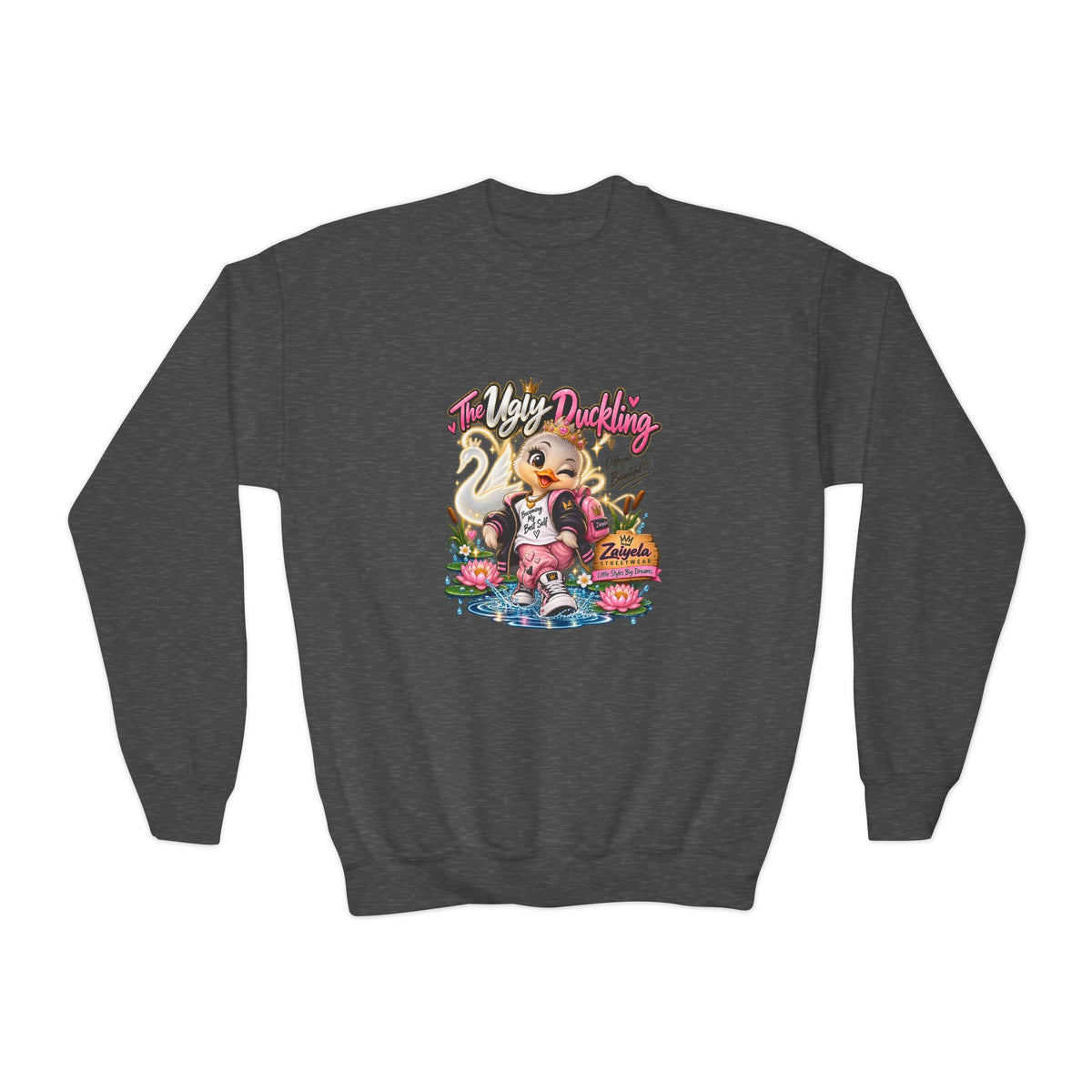 Youth Crewneck Sweatshirt Different Is Beautiful Cute Duck Graphic