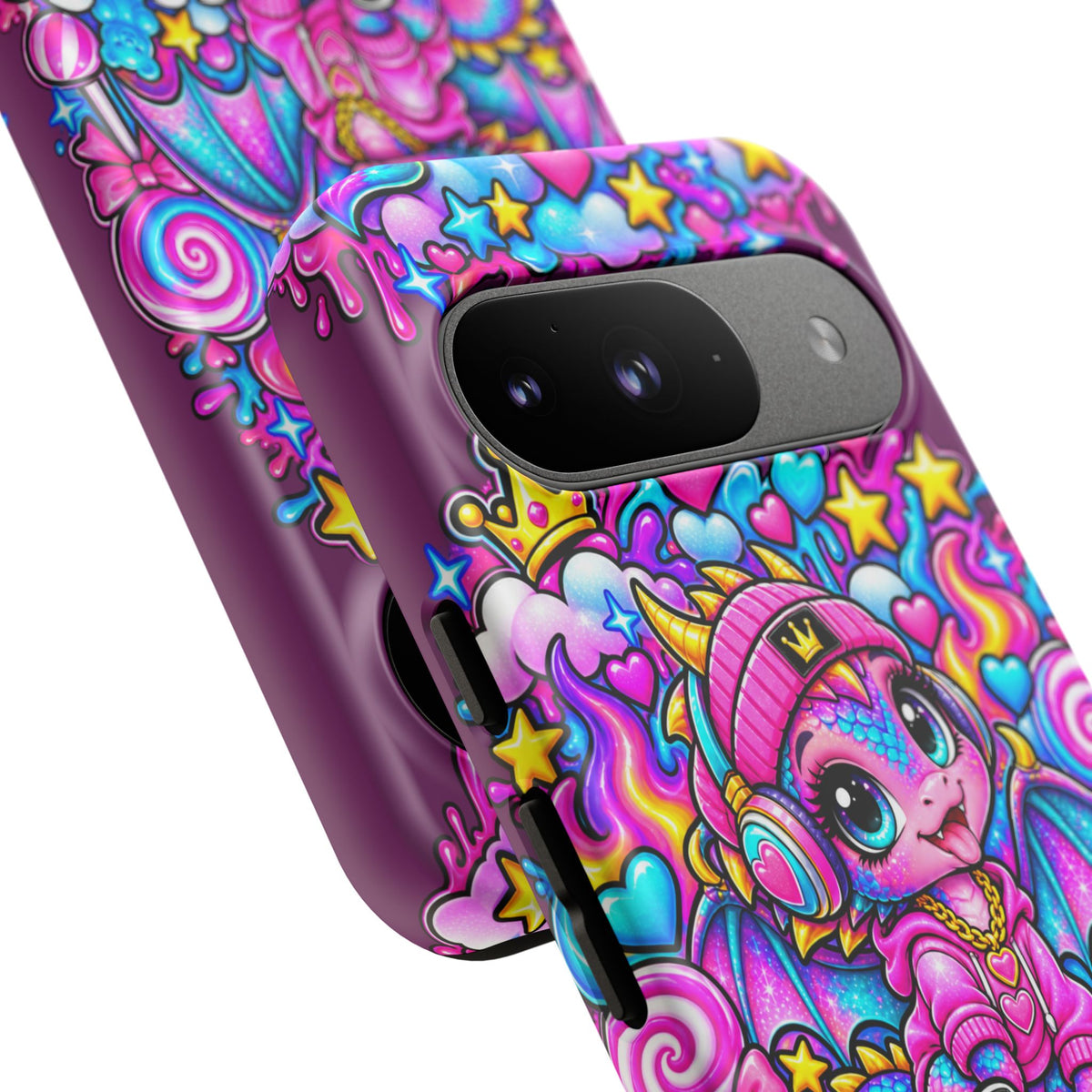 Cute Dragon Phone Case Purple Heart Crown Design