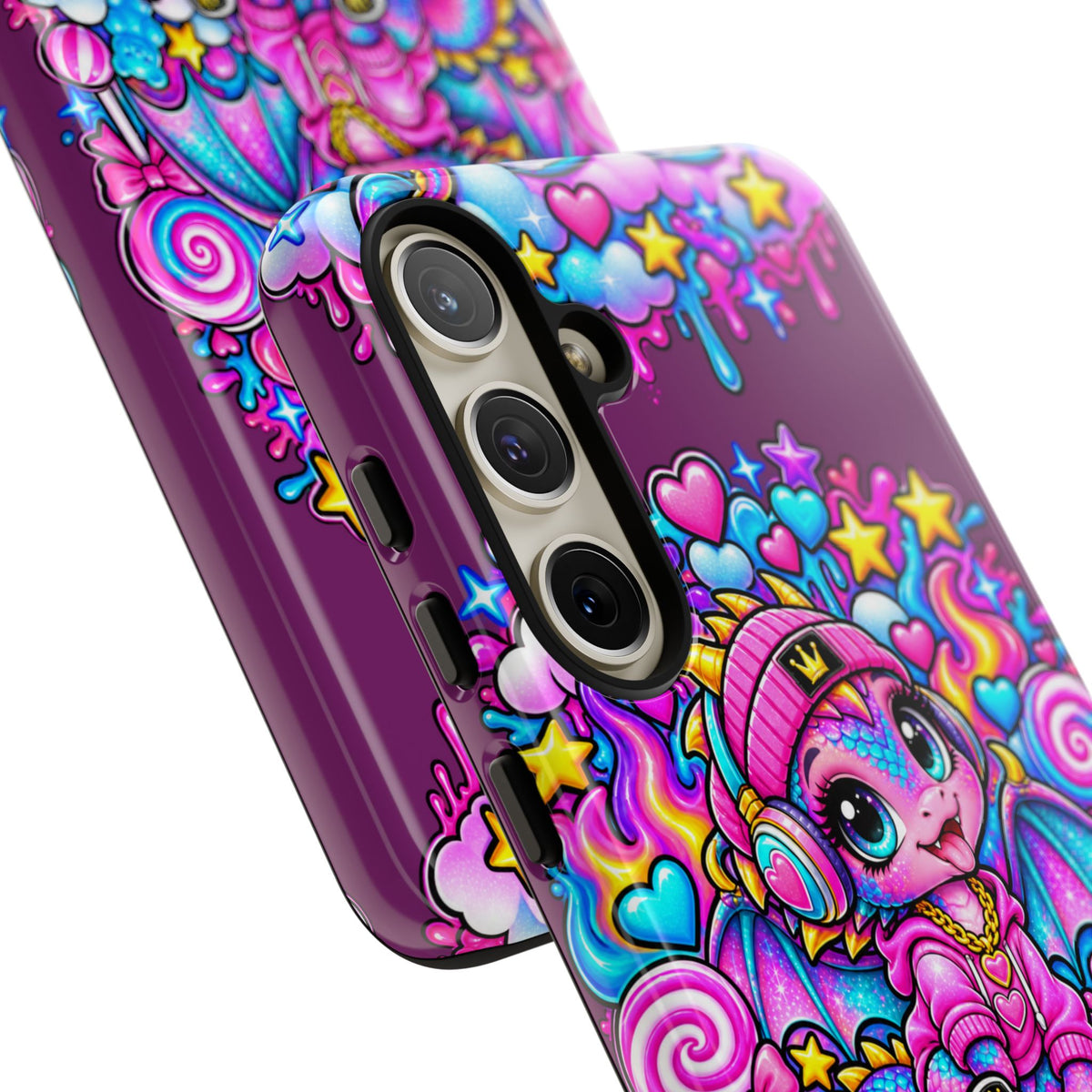 Cute Dragon Phone Case Purple Heart Crown Design