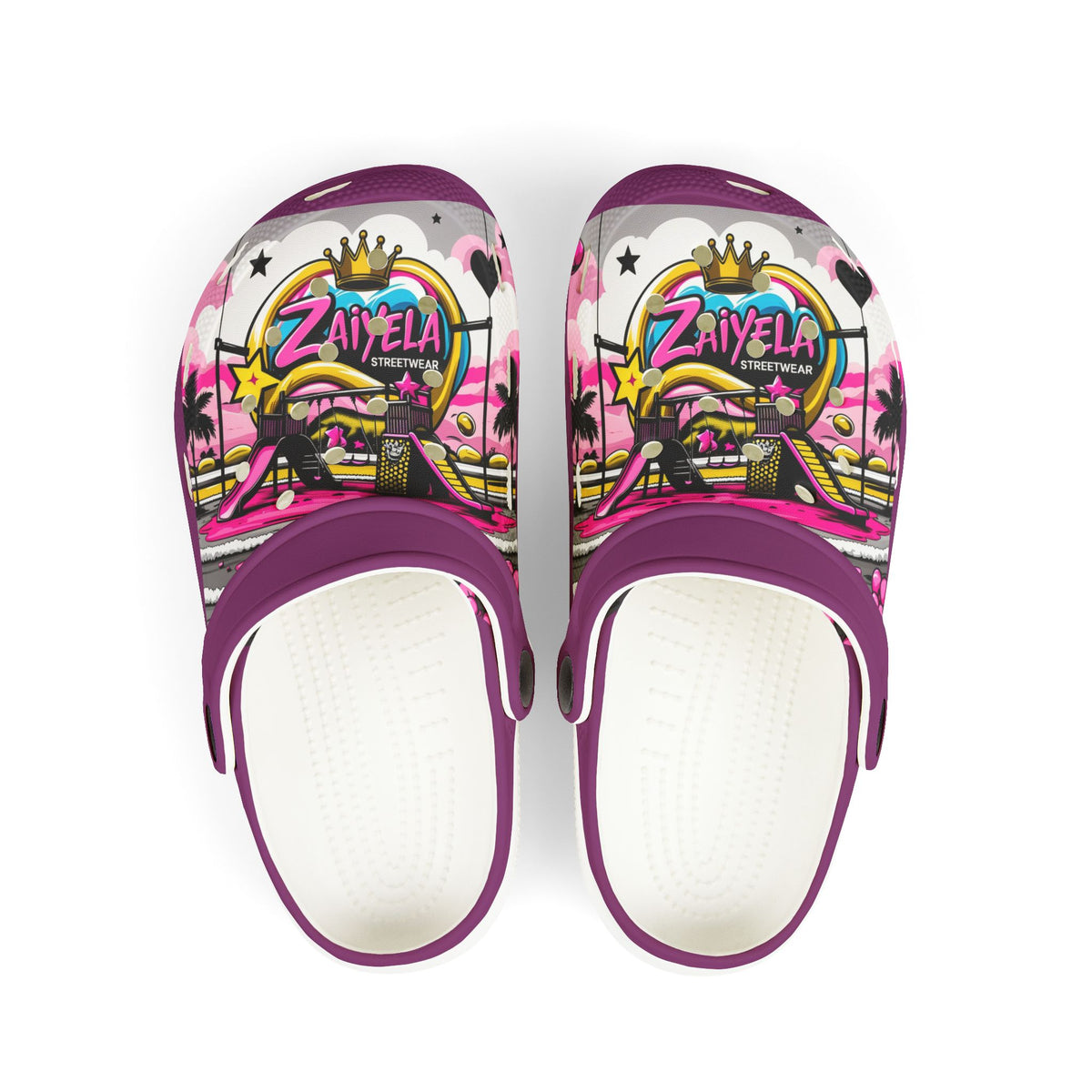 Kids Graffiti Name Clogs Personalized Zaiyela Purple EVA Foam Clogs