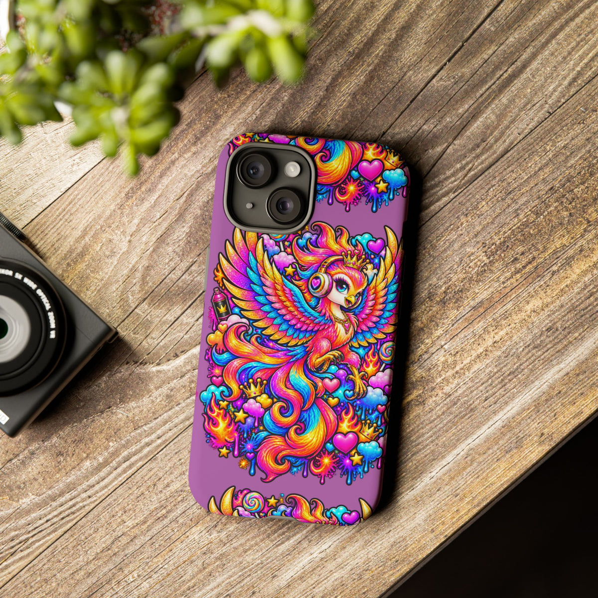 Phone Case — Vibrant Rainbow Phoenix with Headphones