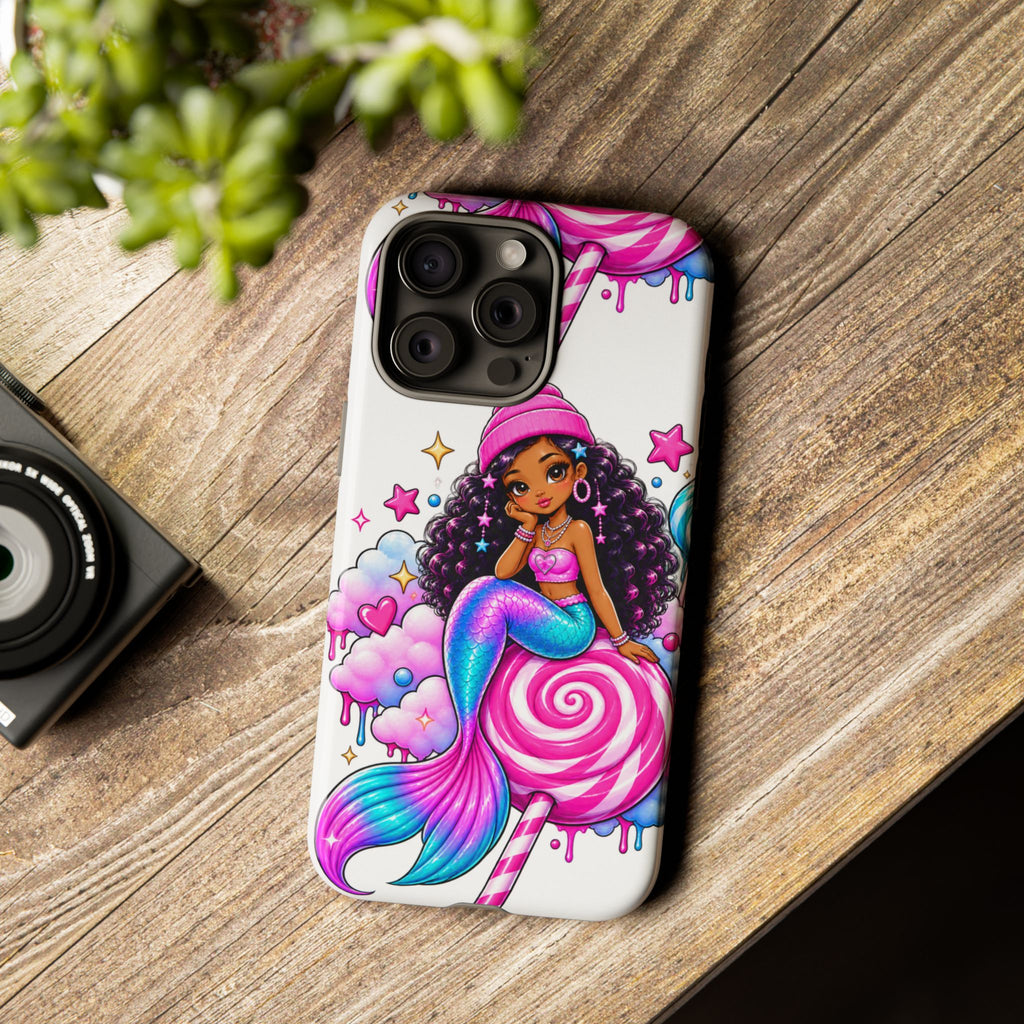 Cute Mermaid Candy Phone Case  Pink Lollipop Fantasy Tough Case