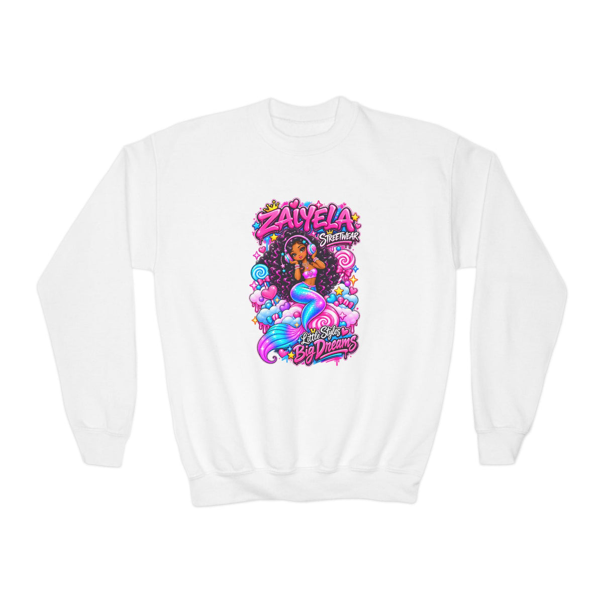 Youth Crewneck Sweatshirt Colorful Mermaid Graphic Kids Pullover