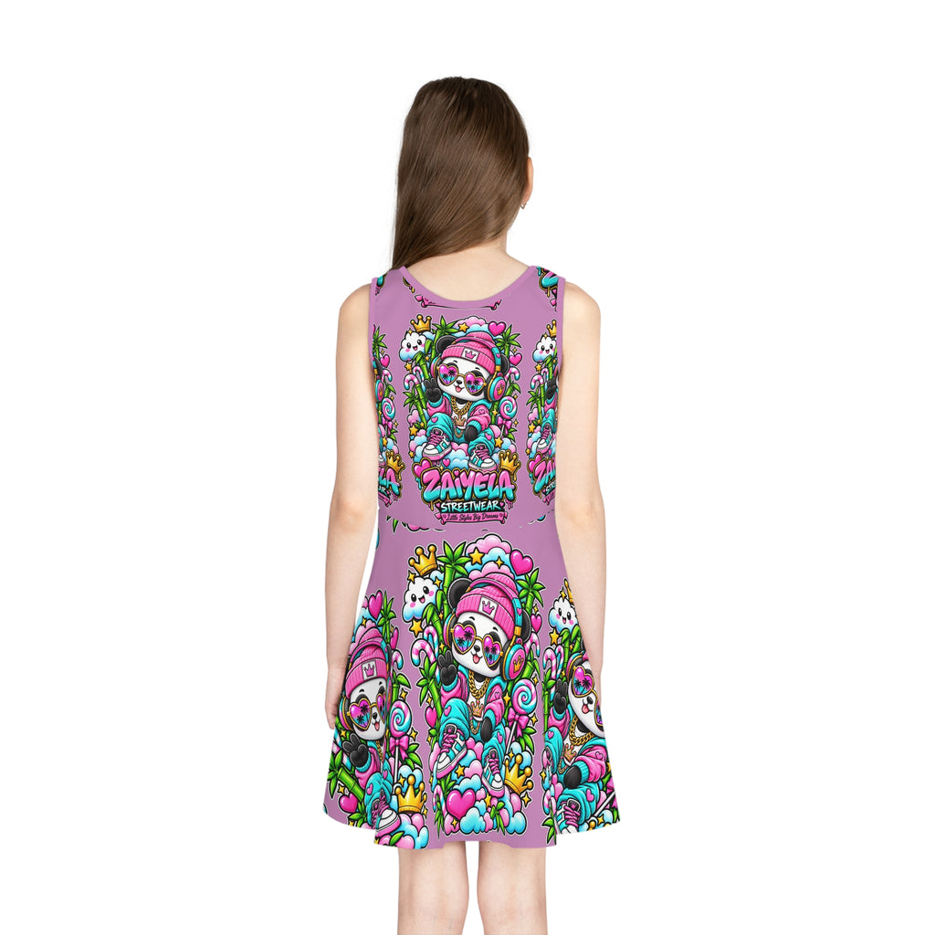 Girls' Sundress — Pink Cute Glam Panda Streetwear All-Over-Print