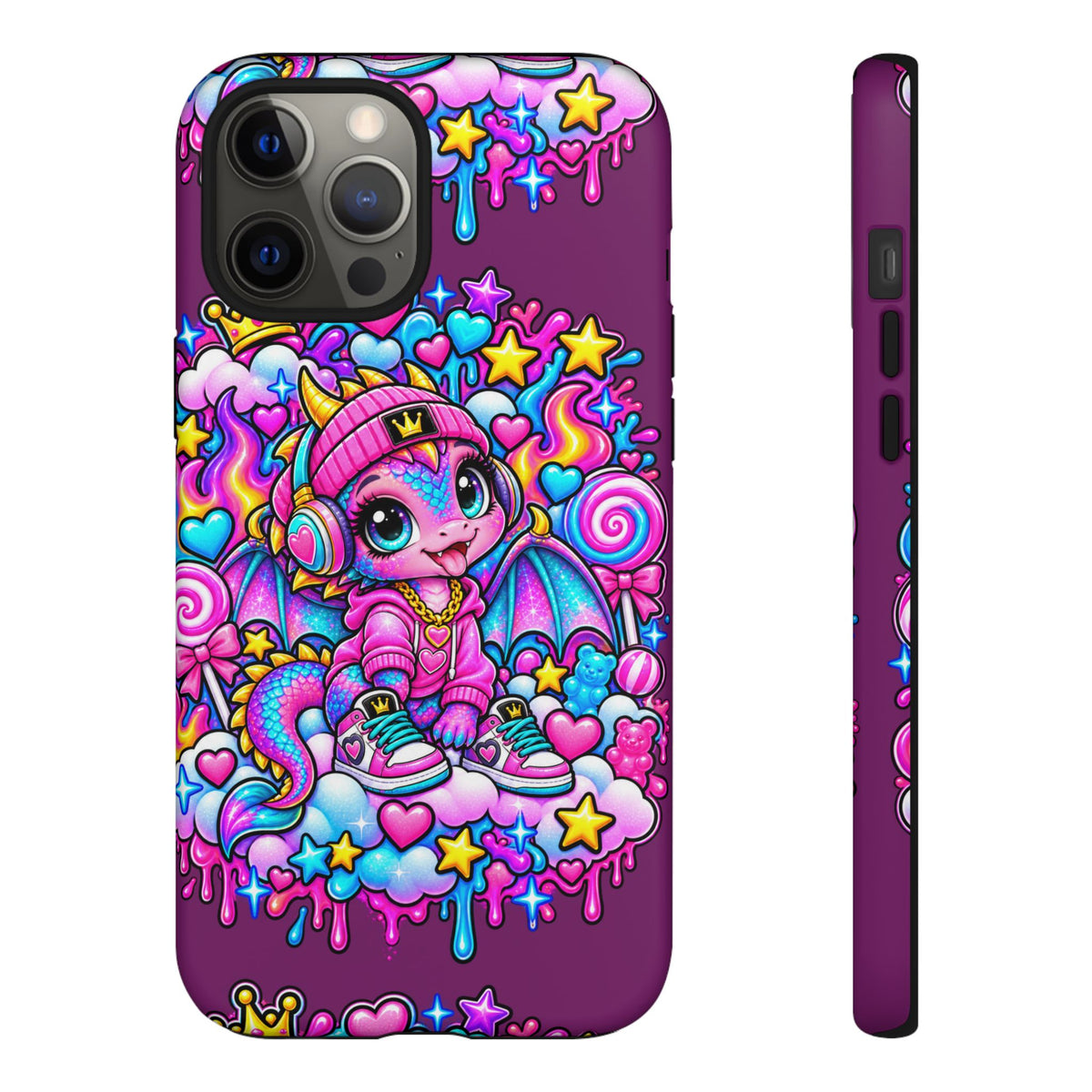 Cute Dragon Phone Case Purple Heart Crown Design