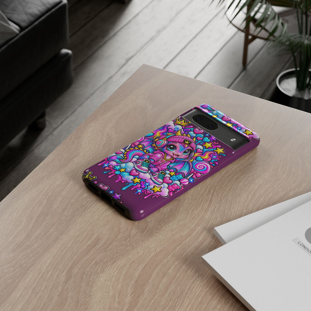Cute Dragon Phone Case Purple Heart Crown Design