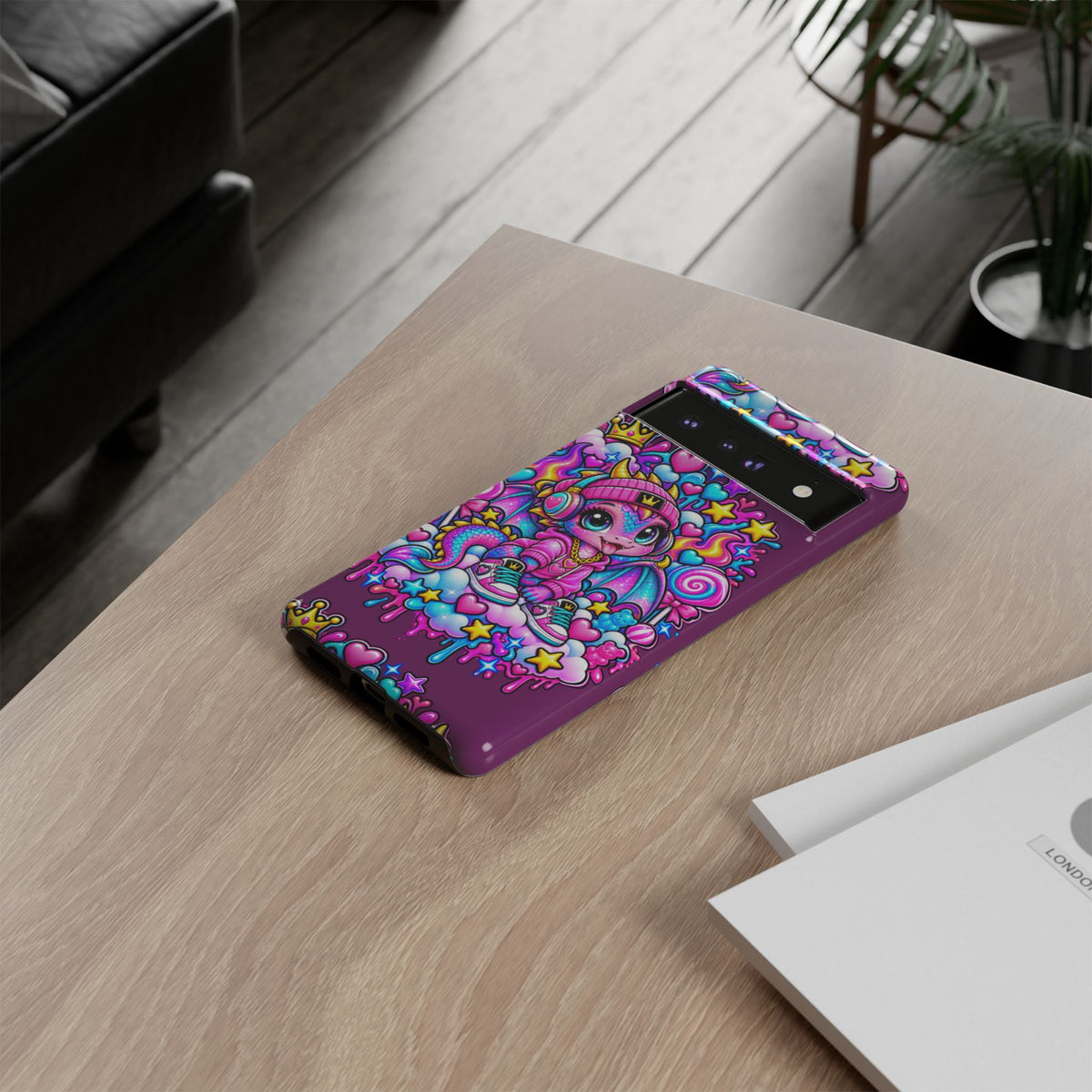 Cute Dragon Phone Case Purple Heart Crown Design