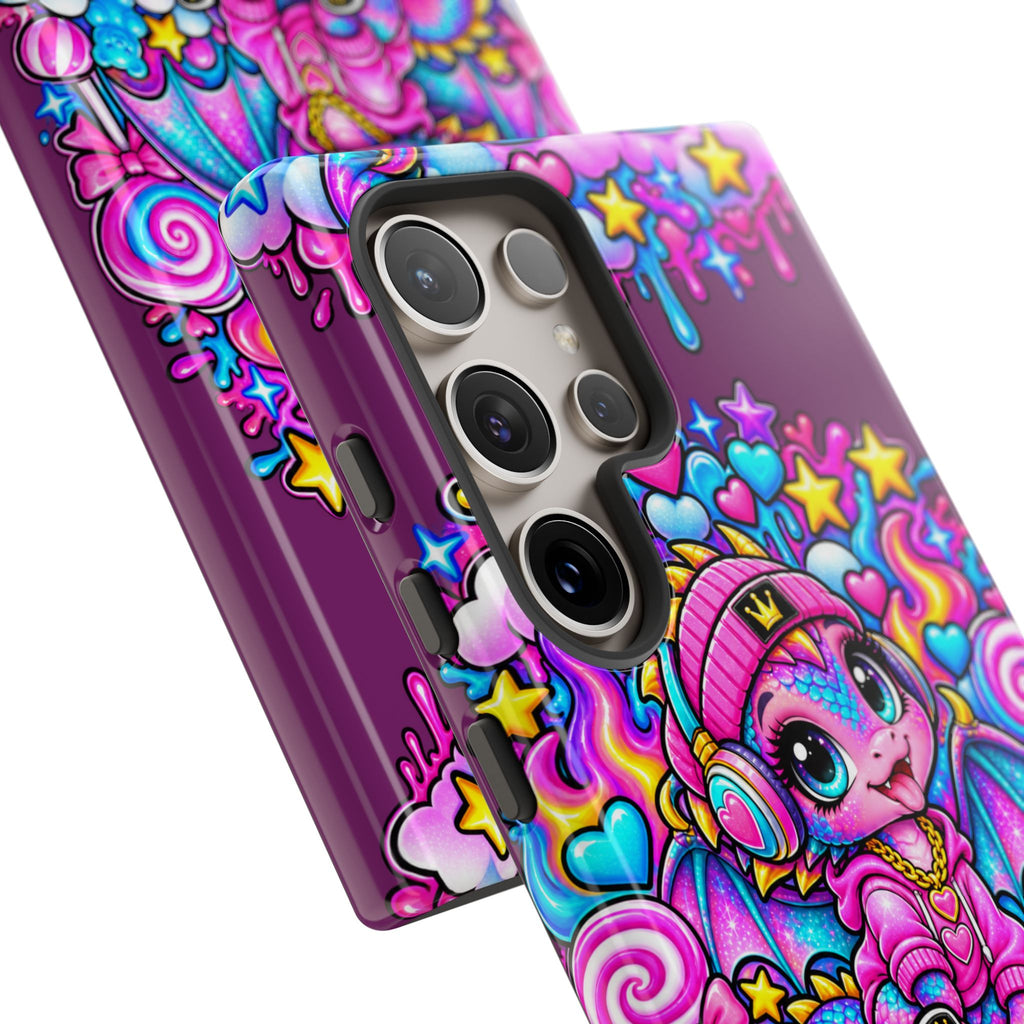 Cute Dragon Phone Case Purple Heart Crown Design