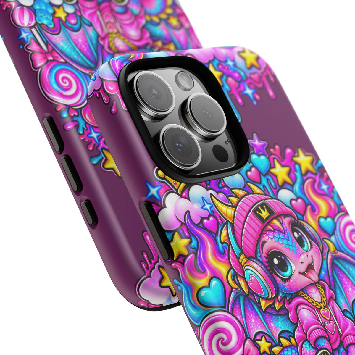 Cute Dragon Phone Case Purple Heart Crown Design
