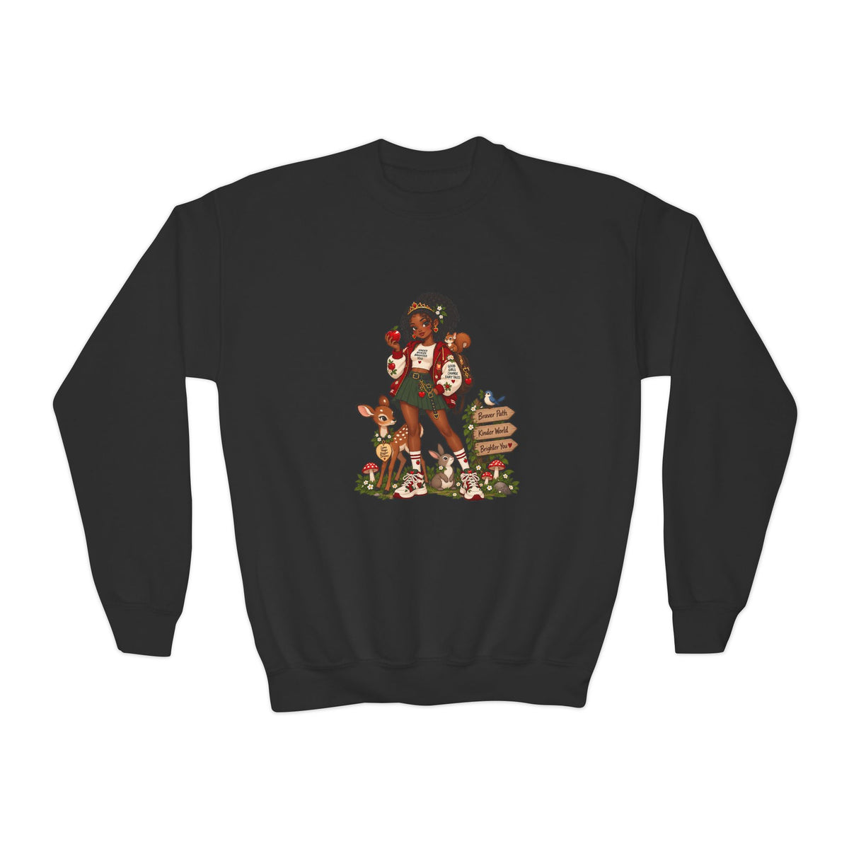 Youth Crewneck Sweatshirt — Vintage Woodland Fairy Tale Kids Pullover