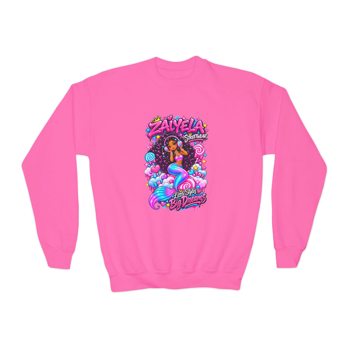 Youth Crewneck Sweatshirt Colorful Mermaid Graphic Kids Pullover