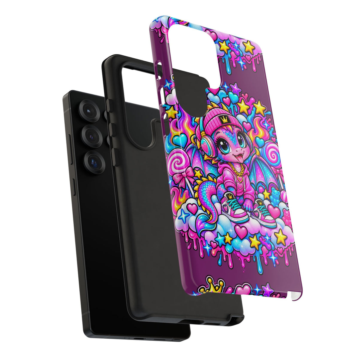 Cute Dragon Phone Case Purple Heart Crown Design