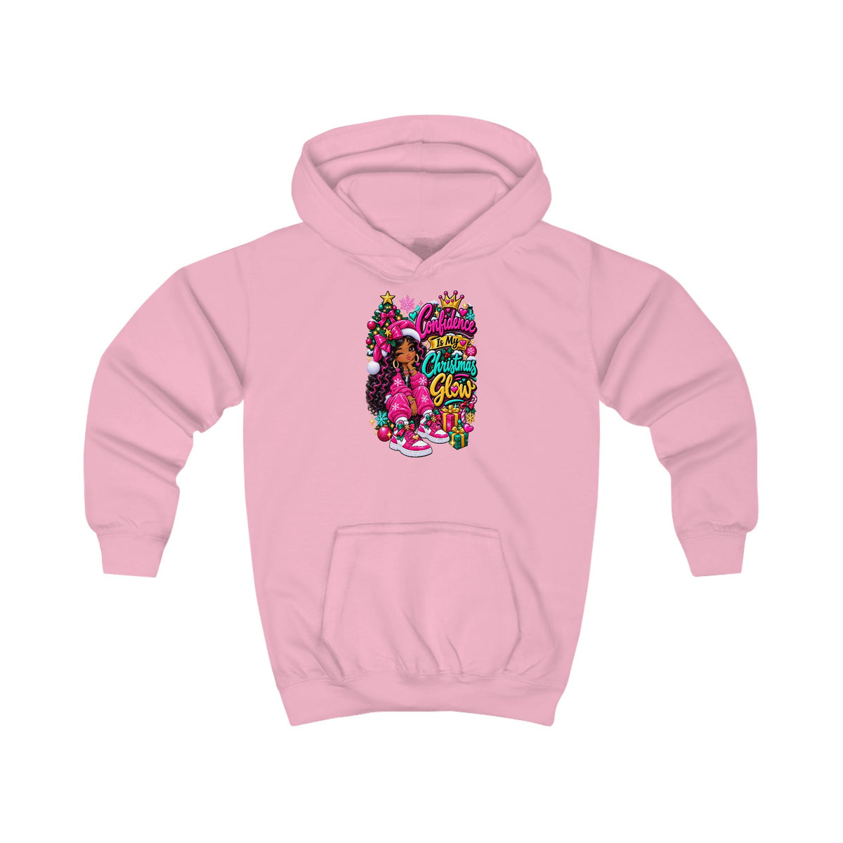 Kids Hoodie Confidence Is My Christmas Glow  Colorful Holiday Graphic Pullover