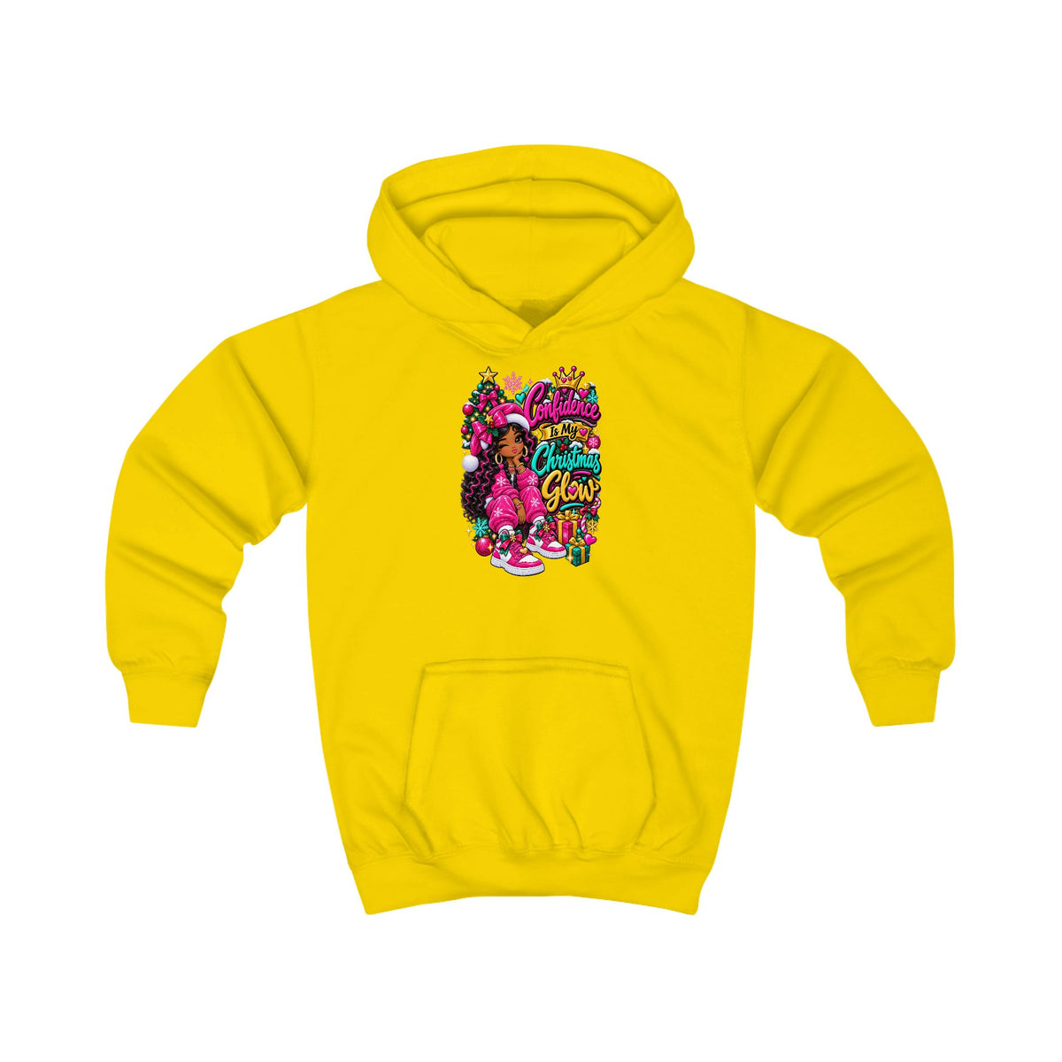 Kids Hoodie Confidence Is My Christmas Glow  Colorful Holiday Graphic Pullover